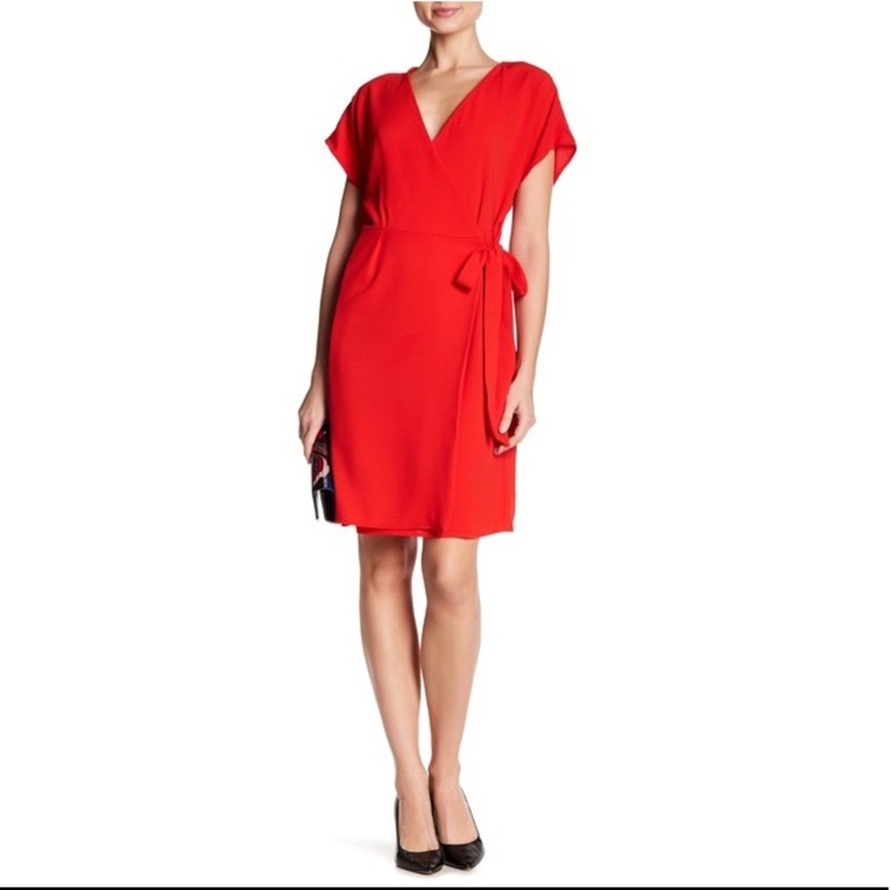 Bobeau Short Sleeve Crepe Wrap Dress